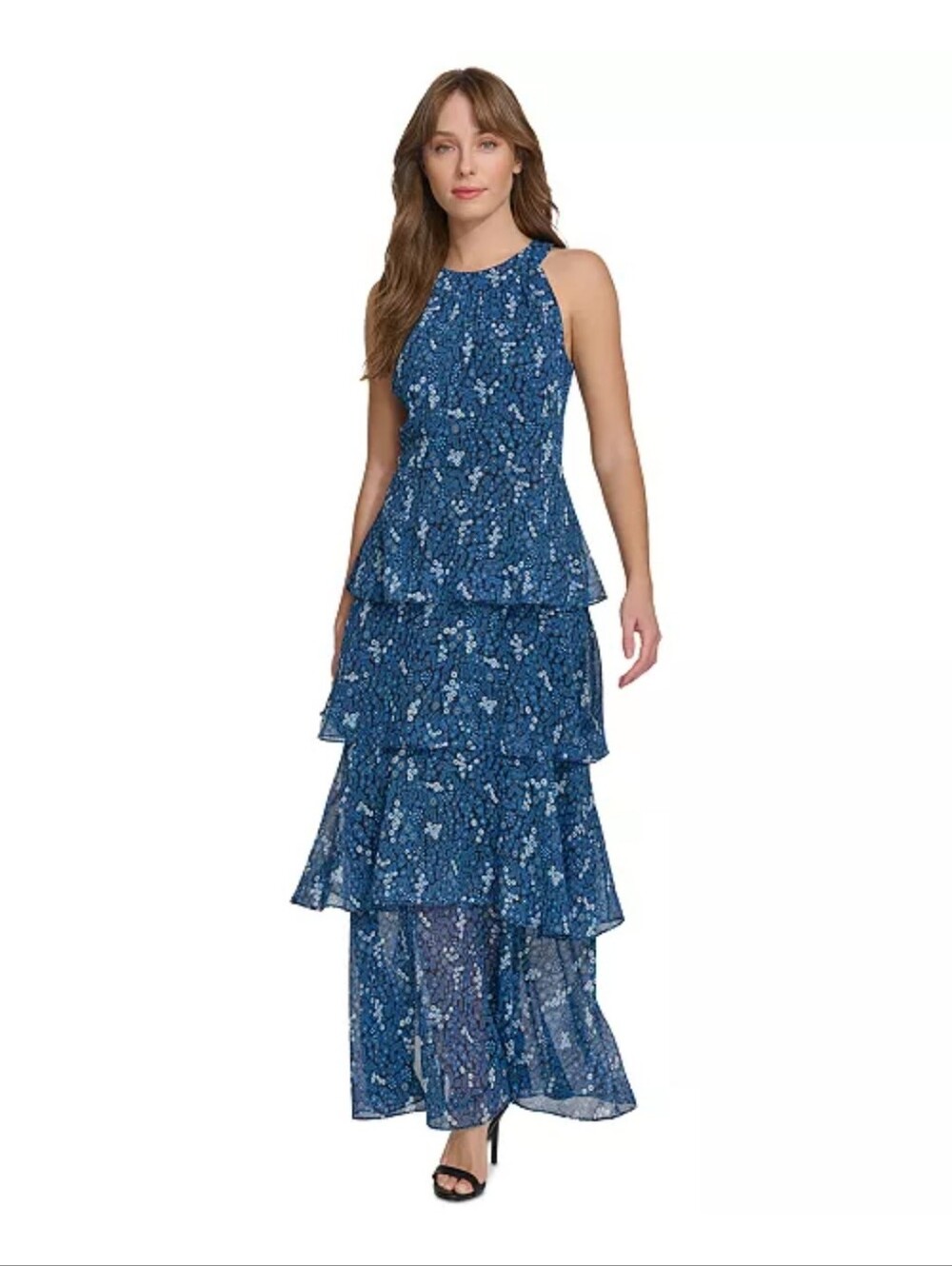 Tommy Hilfiger NWT Blue Floral Tiered Maxi Dress Size 16 Party
